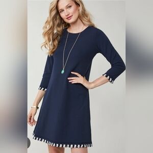 Spartina 449 ISLAND FRINGE 3/4 SLEEVE DRESS NAVY Size Small